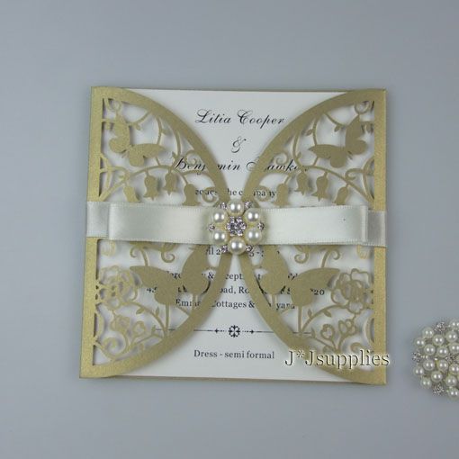 55 Laser Cut Butterfly Wedding Invitations Wholesale Envelope