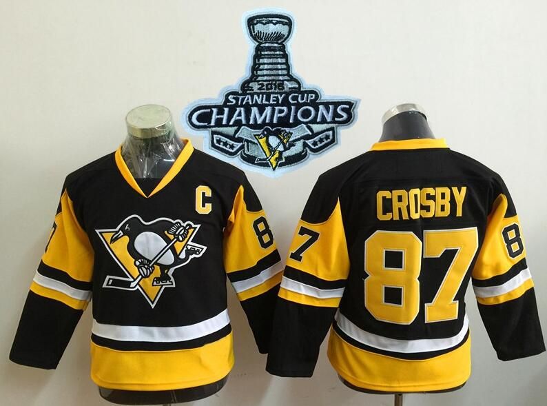 2018 Youth Pittsburgh Penguins 87 Sidney Crosby Black Champions Hockey