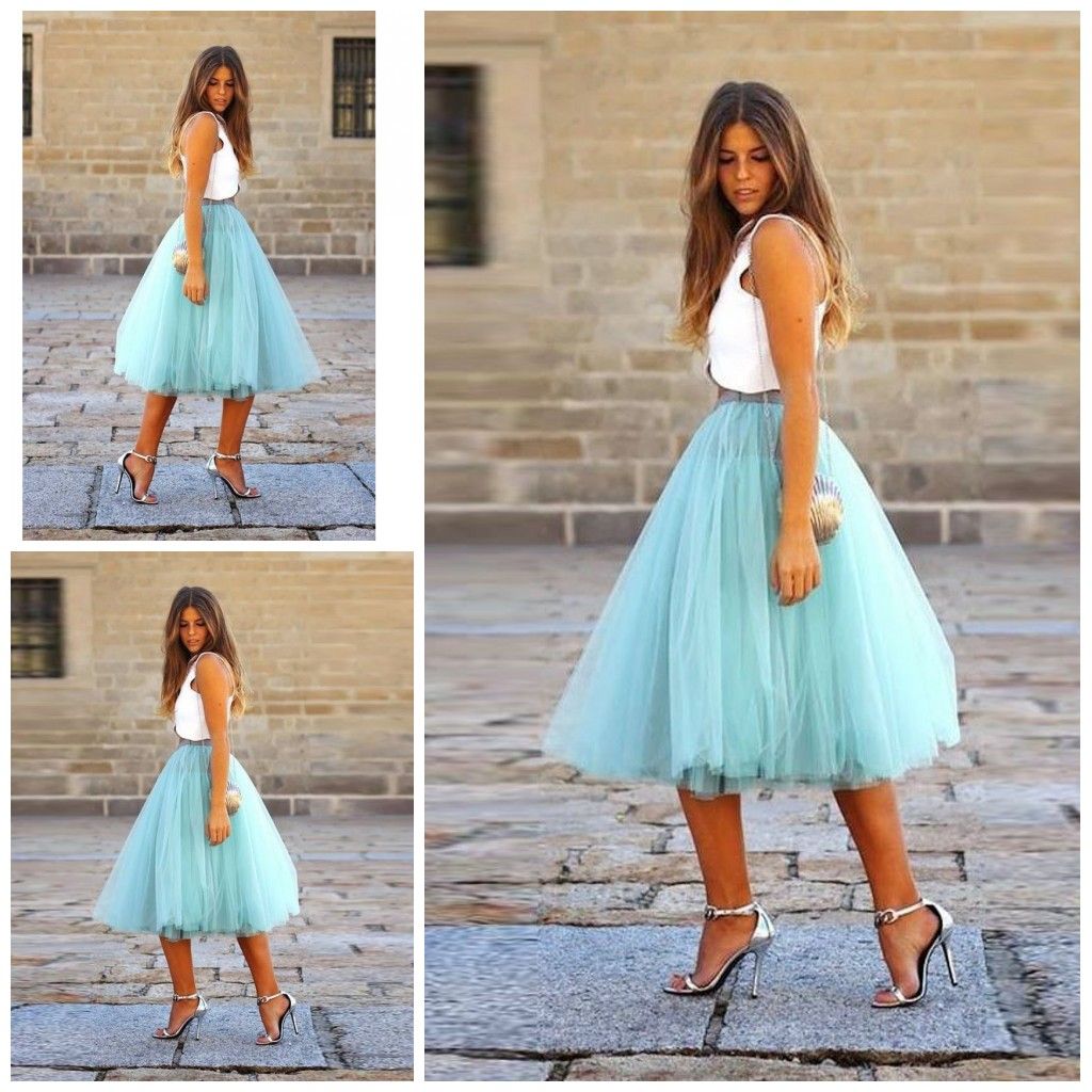 2018 2017 Casual Streetstyle Puffy Skirts Fashion Blue Tea Length Puffy