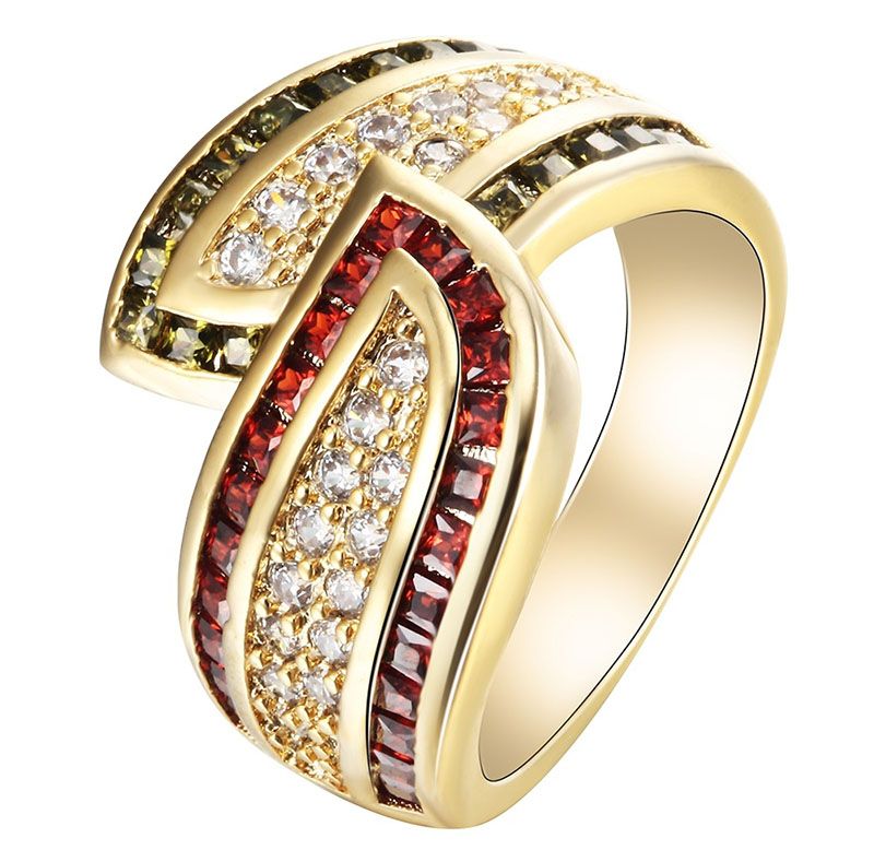Wholesale 14kt Gold Filled Fashion Garnet & Olivine Wedding Set Rings Jewelery Bride Size 6 7 8 ...