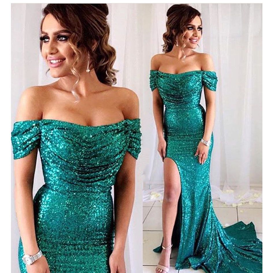 emerald green sequin evening gown
