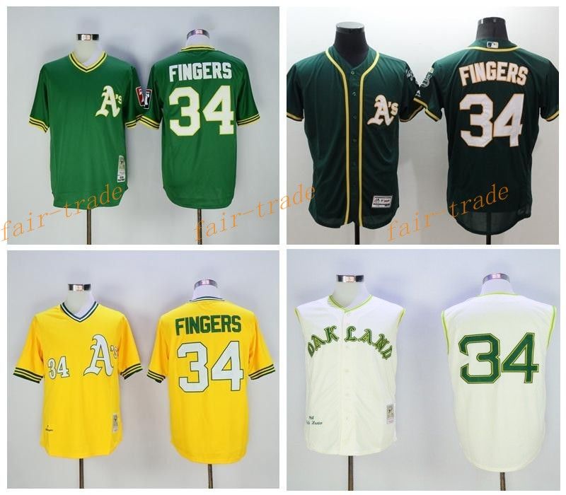 2017 Oakland Athletics 34 Rollie Fingers Jersey Retro Cream Pullover