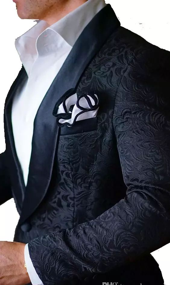 2017 Fashion Black Paisley Wedding Tuxedos British Style Groom Wear