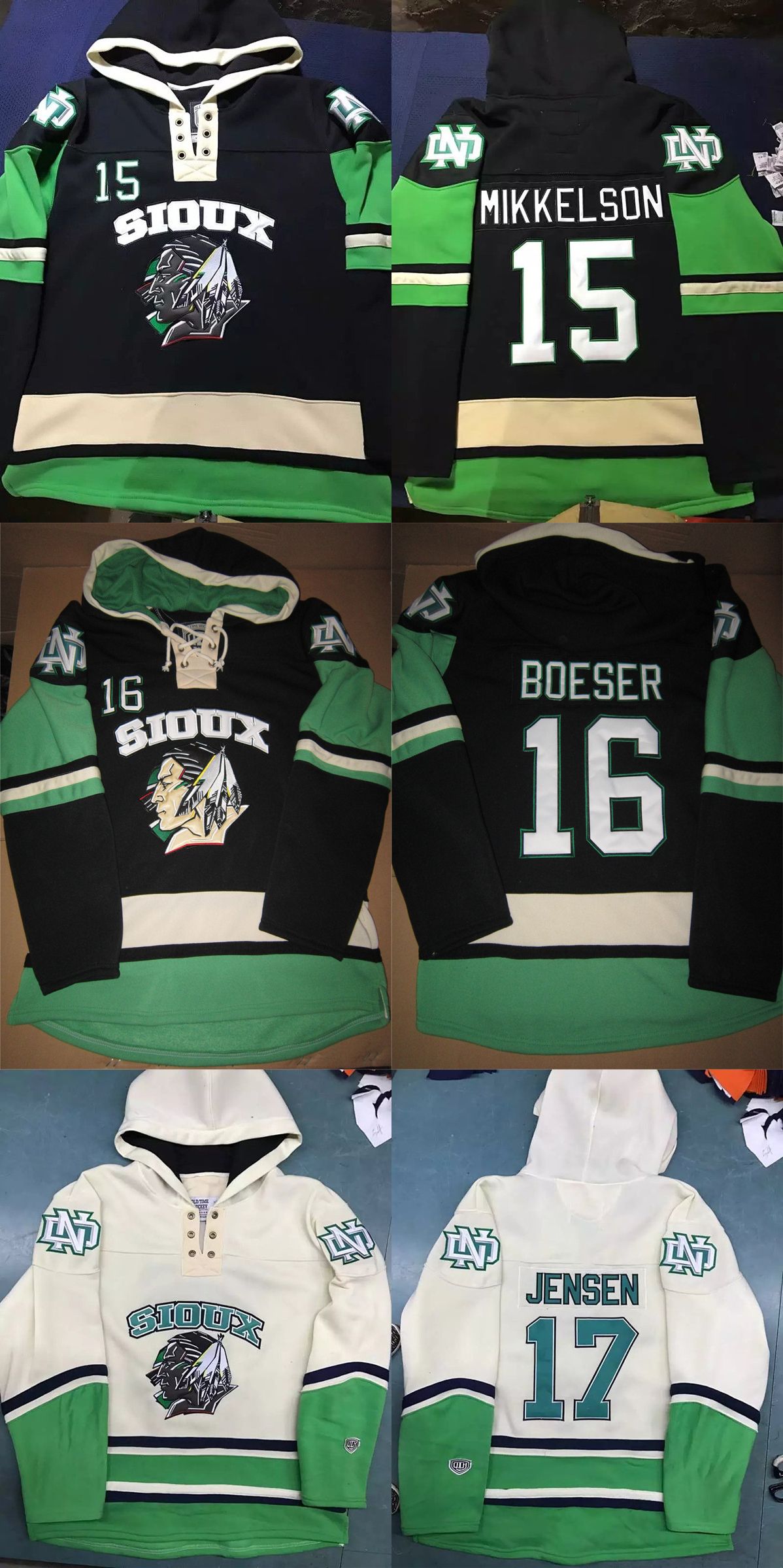2017 North Dakota Fighting Sioux Mens Sweaters 15 Mikkelson Black 16