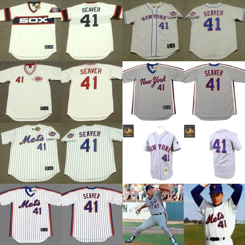 41 Tom Seaver Cooperstown Throwback Jersey Cincinnati Reds 1979 New York Mets 1969 1973 1983