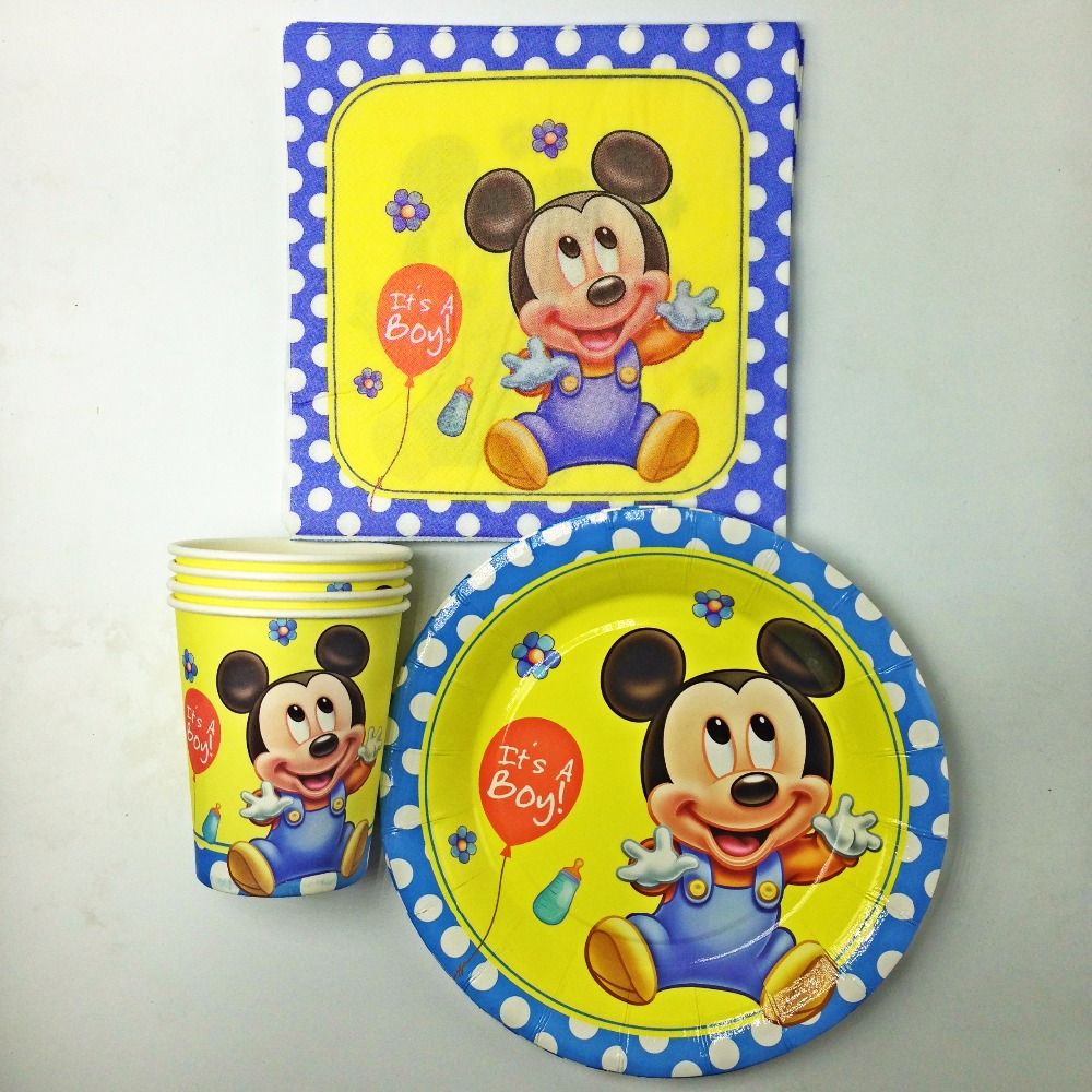 2017 Wholesale New Mickey Mouse Theme Kids Birthday Party Decoration Set Cups Napkins Plate For ...