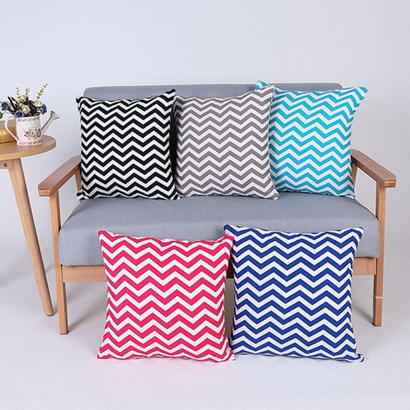 Home Pillowcase Print Cushion Waved Stripes Printed Cushion Canvas