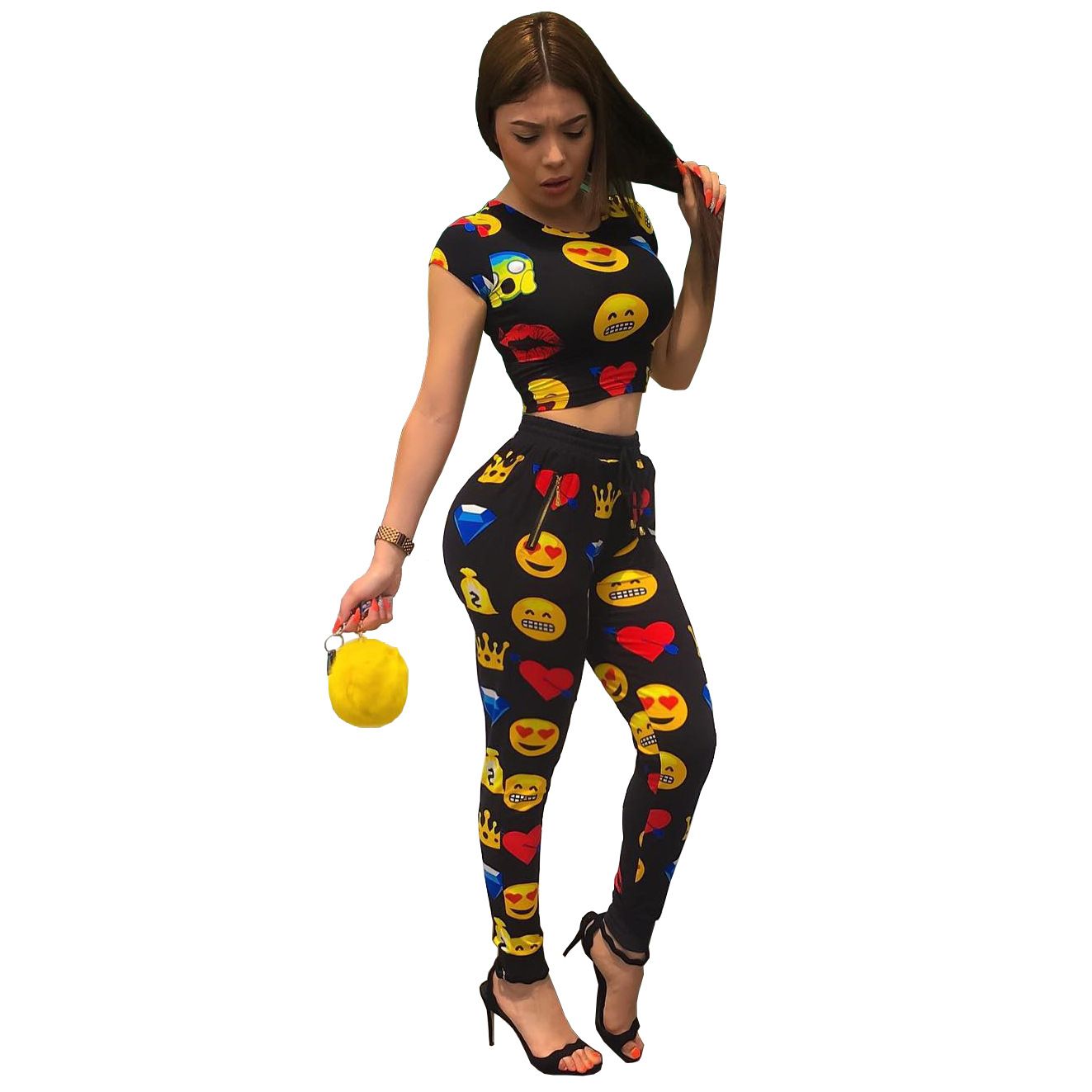 2017 Women'S Tracksuits Emoji Print Women Sweat Suits 2017 Summer Two