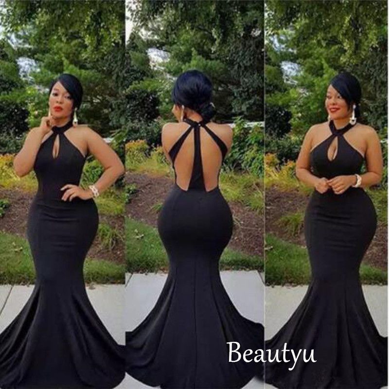 plus size sexy black mermaid prom dresses