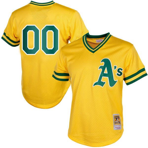 2017 Custom Oakland Athletics Baseball Jerseys Mitchell & Ness Yellow