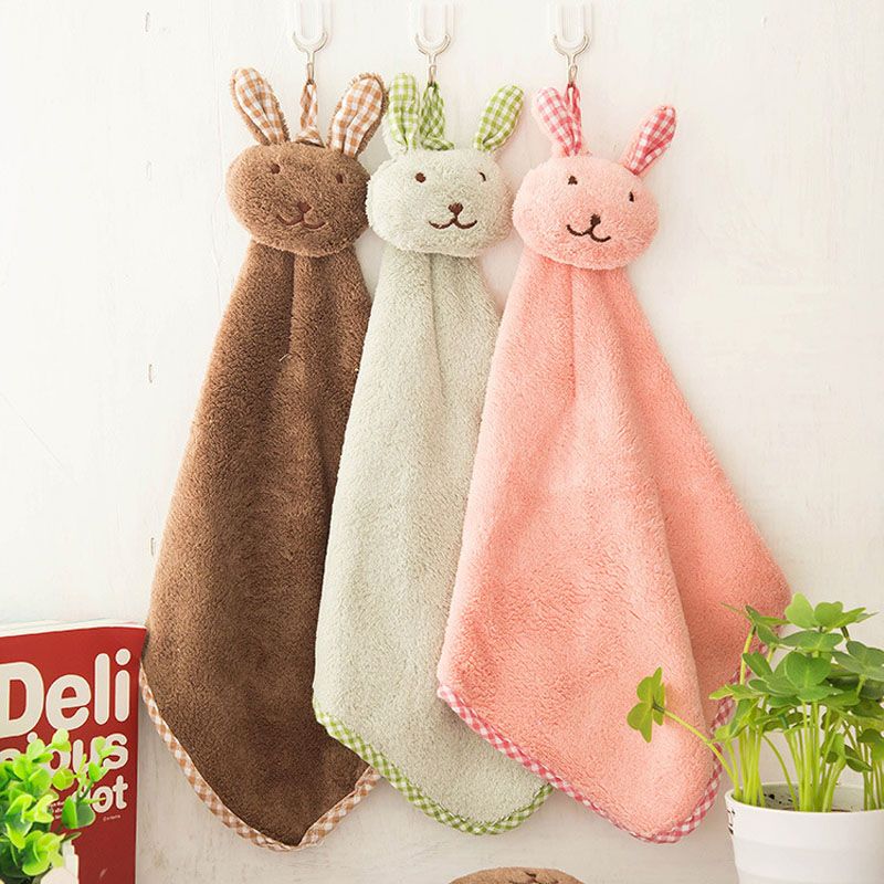 Cartoon Bunny Rabbit Hand Towel Kitchen Hanging Absorbent Cloth Towels