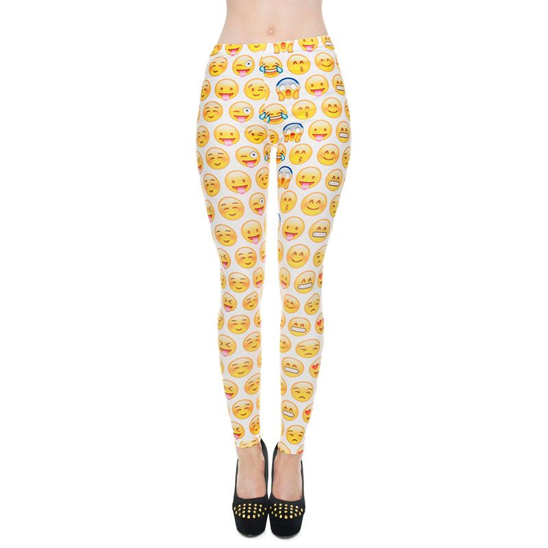 2017 Girl Leggings Yellow Emoji 3d Graphic Print Jeggings Skinny