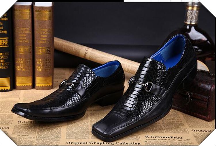 Clearance Sale Luxury Men Dress Shoes Handmade Genuine Leather Slip On Snakeskin Italian Wedding ...