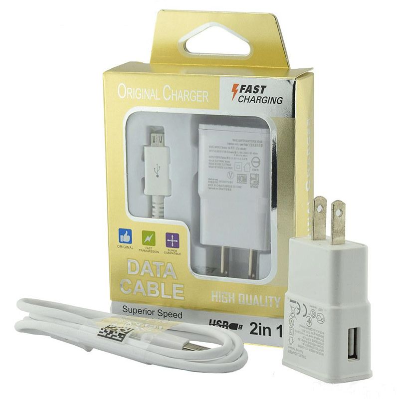 2 In 1 Wall Charger Kits Home Travel Adapter 5v 2a Fast Charging Wall Chargers + 1m Micro Usb