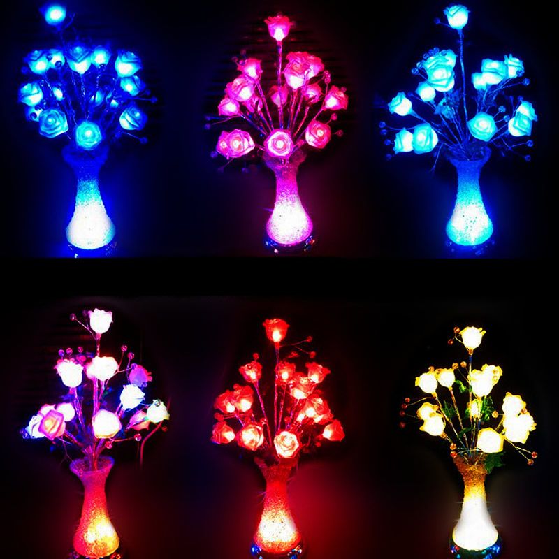 2017 Led Simulation Glow Flowers Vase Lights Multi Colors Led Rose