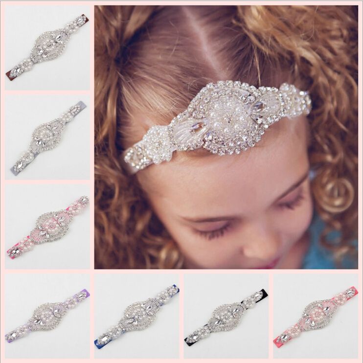 New Baby Girls Wedding Headbands Infant Kids Toddler Diamond Elastic