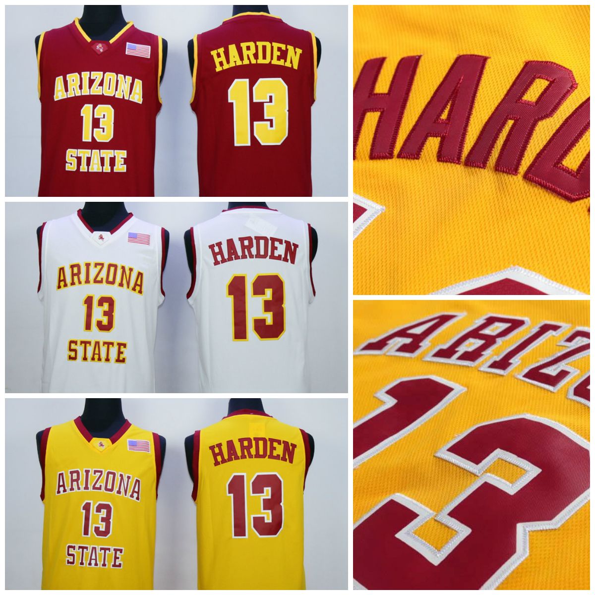 2017 Arizona State Sun Devils Jersey 13 James Harden Jersey Yellow Red