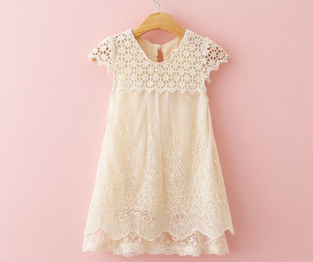 2017 2017 Beige Summer Baby Girl Toddler Lace Hollow Embroidered Dress