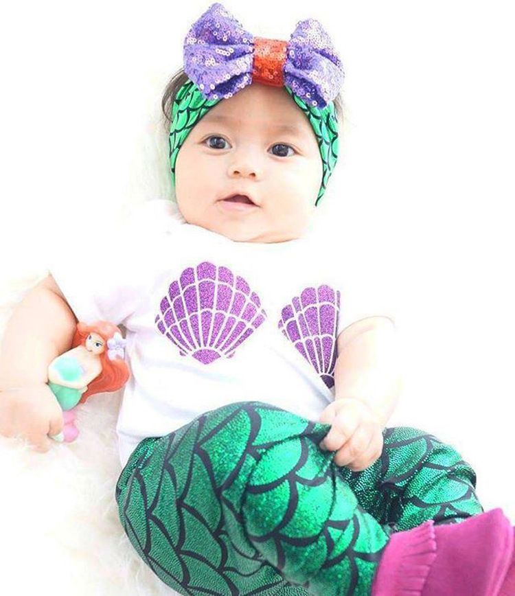 2017 2016 Hot Sale Baby Girls Mermaid Swim Sets Shell Tops T Shirt
