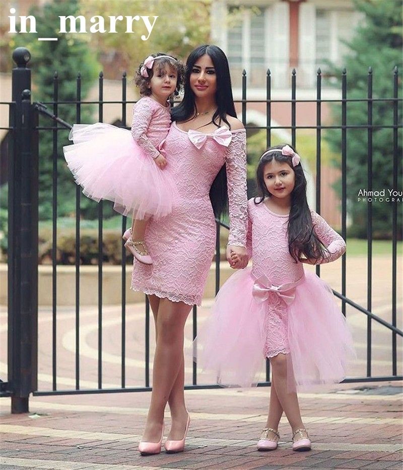 Pink Arabic Mother And Daughter Prom Party Dress