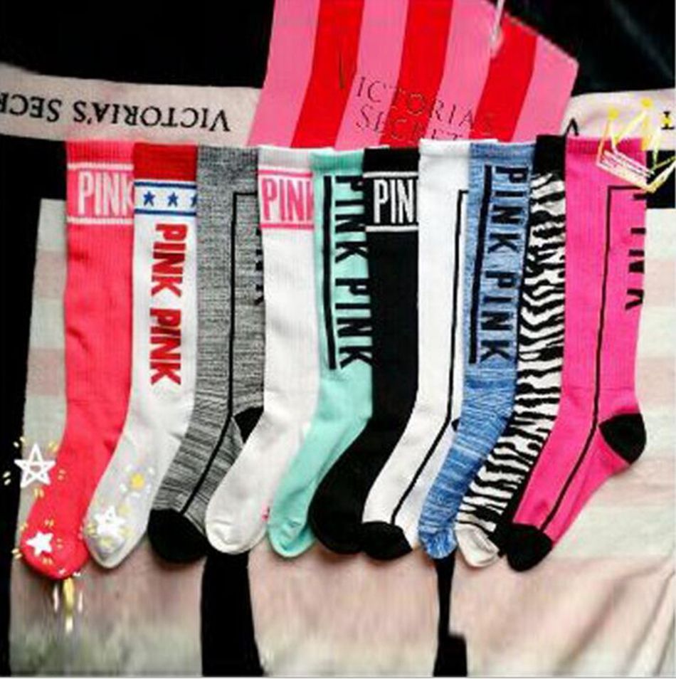 2018 Women Vs Pink Stockings Knee High Socks Fashion Vs Socks Sports