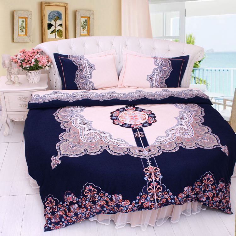 Round Bed Bedding Set Cotton Circle Bed Clothes GREAT DYNASTY Indigo