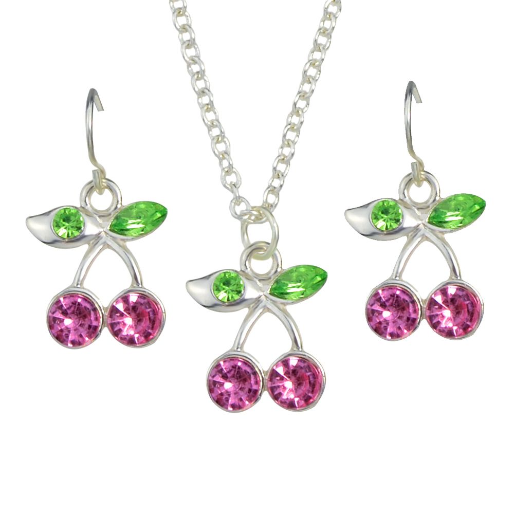 2018 Custom Cherry Shape Fashion Jewelry Set With Rhinestones Cheap