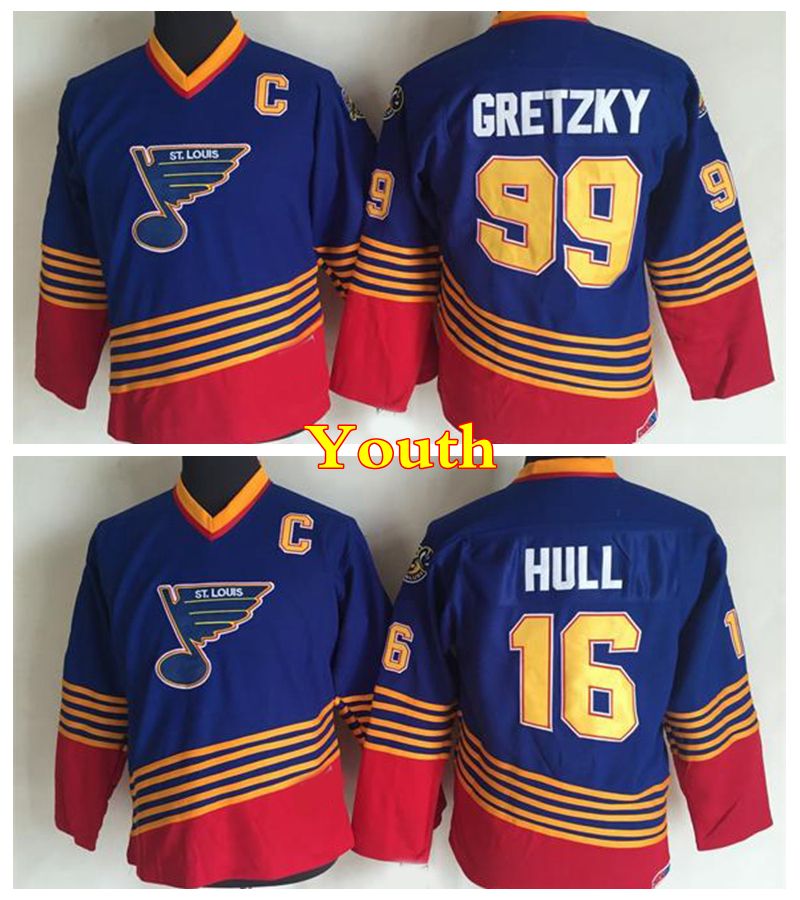 2017 Youth Throwback St. Louis Blues 99 Wayne Gretzky 16 Brett Hull