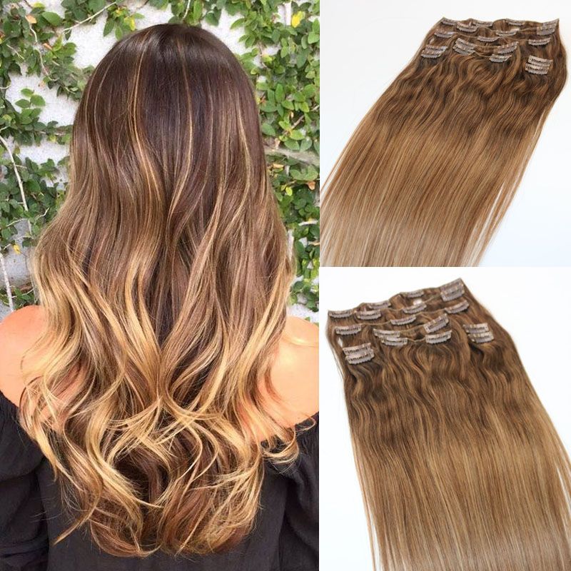 Ombre Brown To Strawberry Blonde Balayage Clips In Human Remy Hair