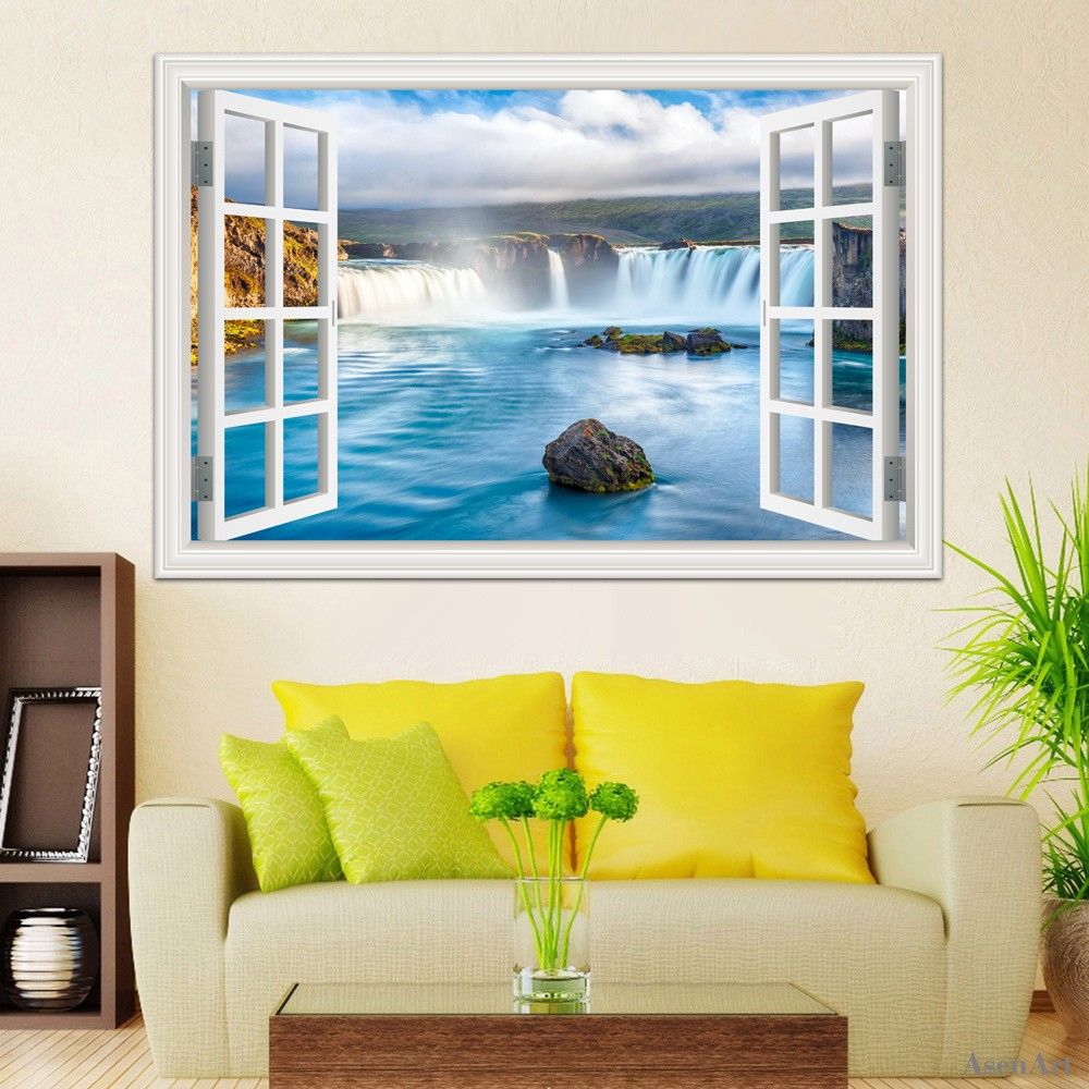 3d Window Stickers Amazing Waterfall Scenery Landscape Wallpaper Mural Art Pvc Vinyl Decal Home ...
