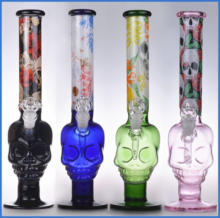 2017 15 Tall Skull Colorful Water Bongs Glass Pipes 18mm Heady Recycler