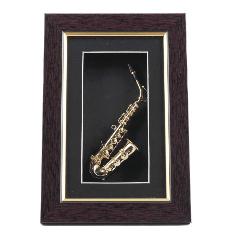 Pure Hand Mad Mini Gold Saxophone Model Display Case Wall Frame