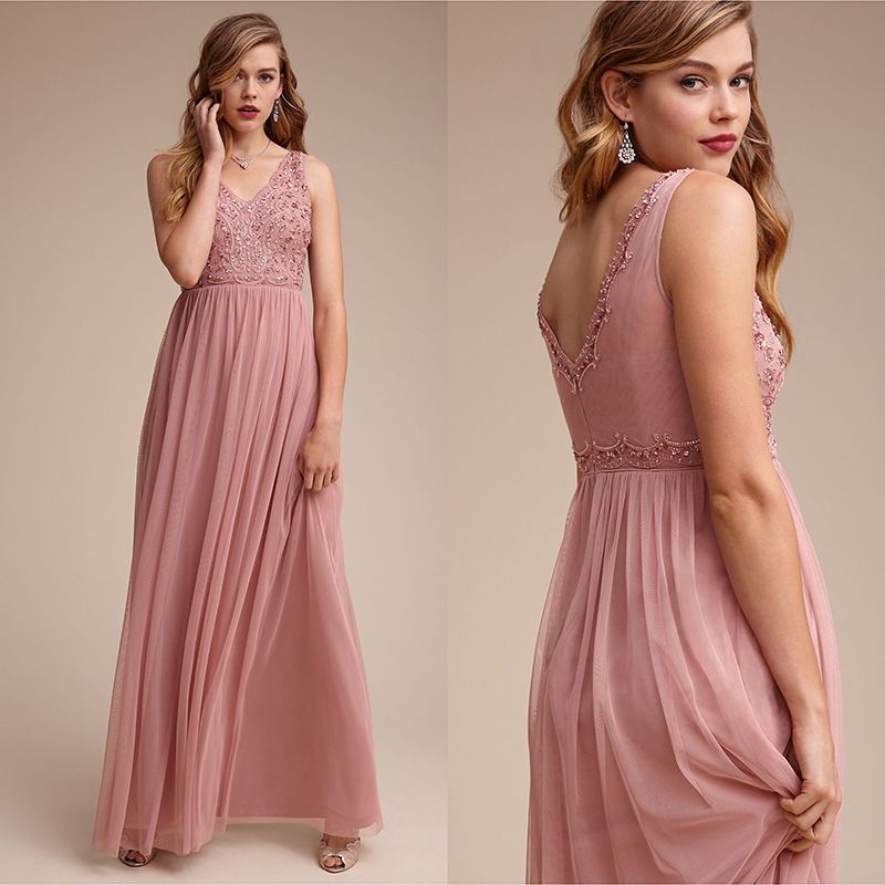 Newest Blush Pink Bridesmaids Dresses 2017 V Neck Sleeveless A Line