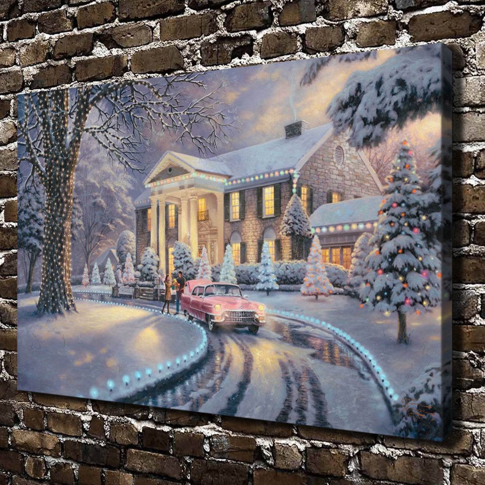 2018 hd printed thomas kinkade oil painting home graceland christmas thomas kinkade