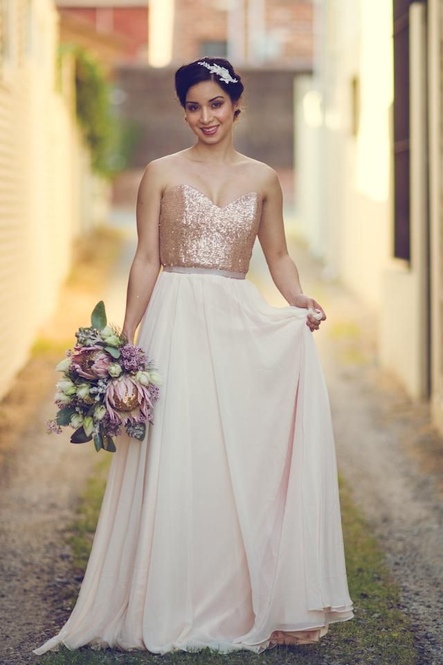 Fashion Sparkly Cheap Maid Of Honor Dress A Line Sweetheart Rose Gold