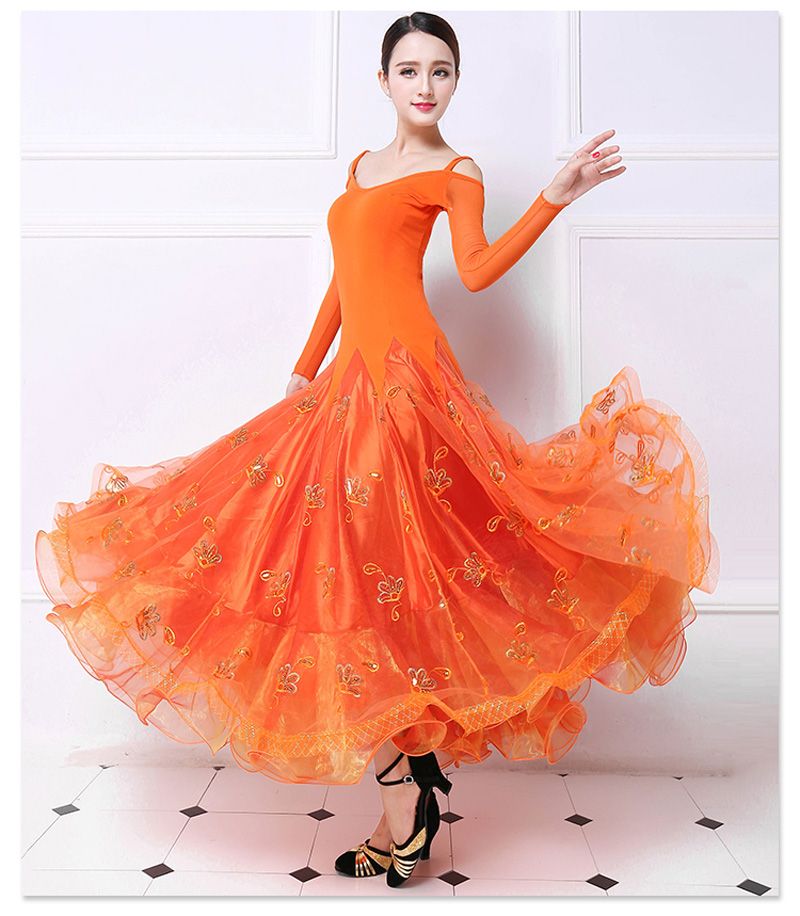Cheap Ballroom Competition Dance Dress 2017 New Design Orange Women