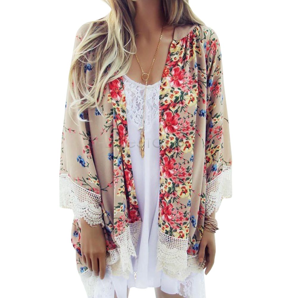 2017 Women Floral Pattern Printed Cape Knits Lace Kimono Cardigan ... 2017 Women Floral Pattern Printed Cape Knits Lace Kimono Cardigan ...