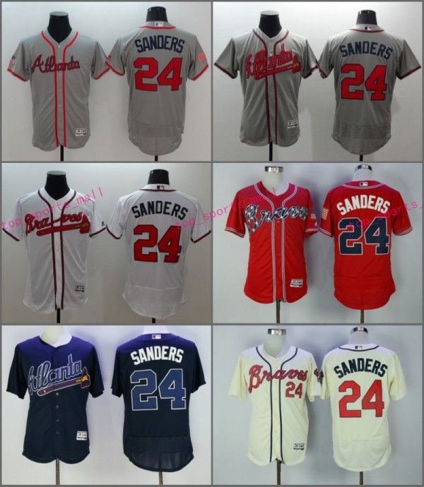 2017 2017 Flexbase Stitched Atlanta Braves 24 Deion Sanders White Blue