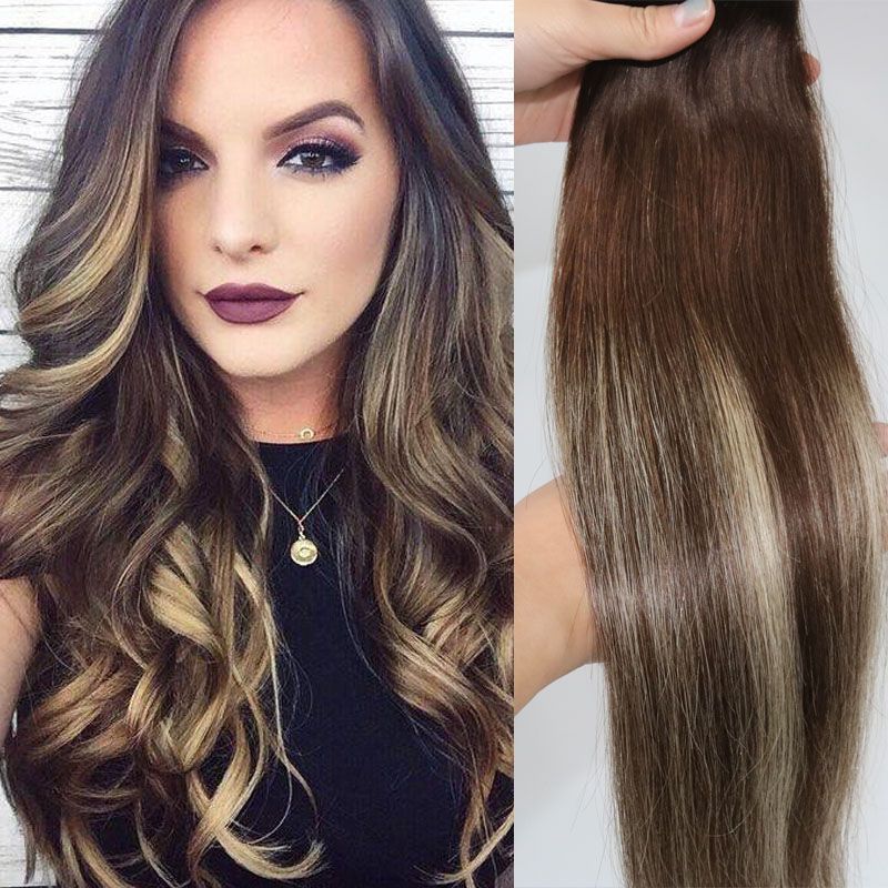Ombre Brown Balayage Colors Blend Straight Human Remy Hair Weft Bundle Extension White Hair