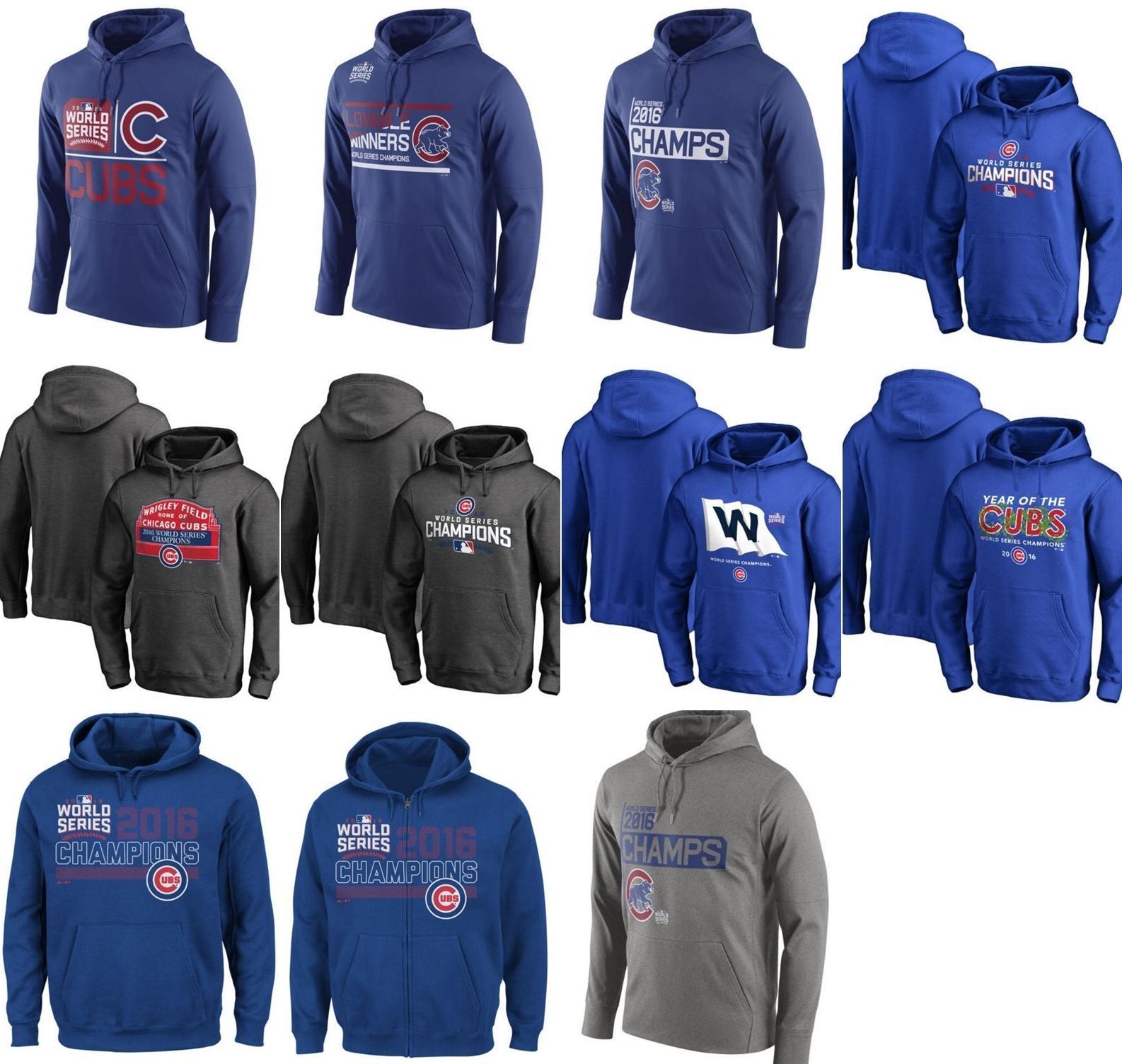 2017 Chicago Cubs Hoodies Mens 2016 World Series Champions Baseball