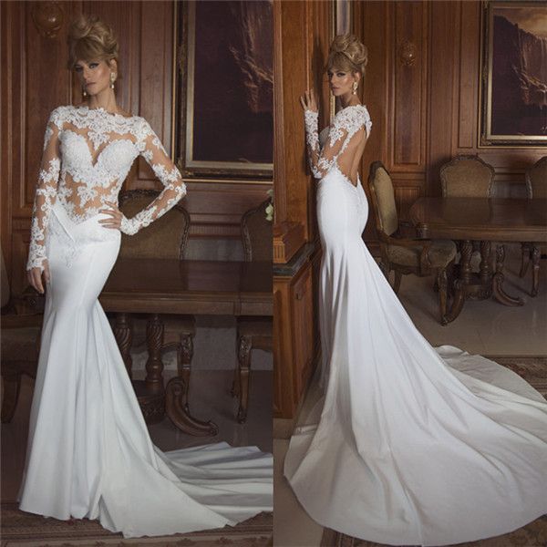 2017 Pnina Tornai Mermaid Wedding Dress Long Sleeve Sexy High Neck Lace