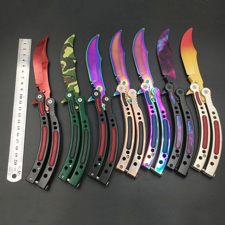 2017 New Cs Go Karambit Folding Knife Butterfly Fade Colorful Color Game Knife Dull Blade No