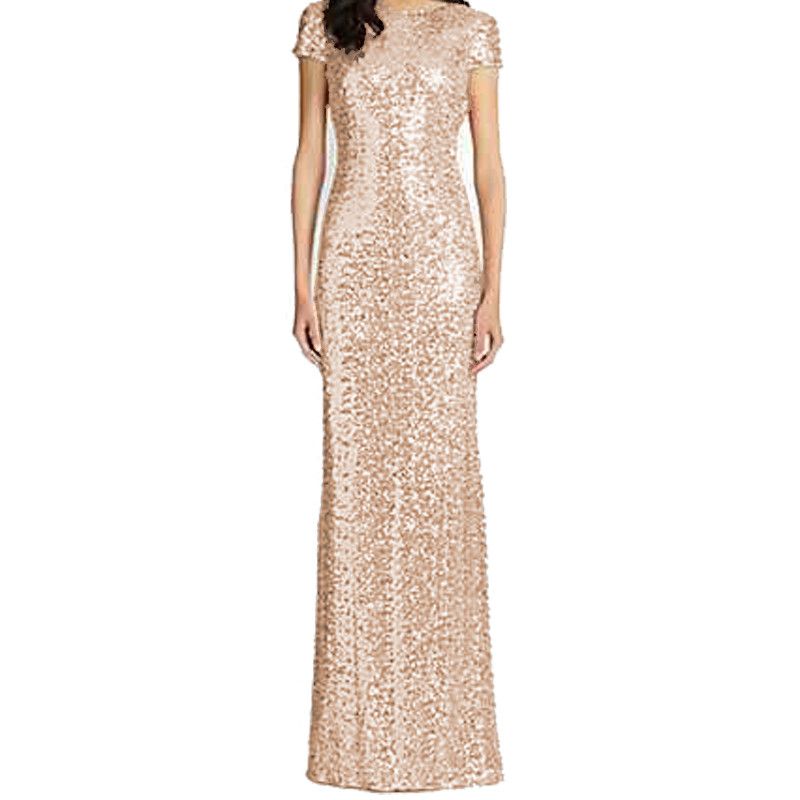 Honey Qiao Bridesmaid Dresses Rose Gold Sequins Mermaid Short Sleeves