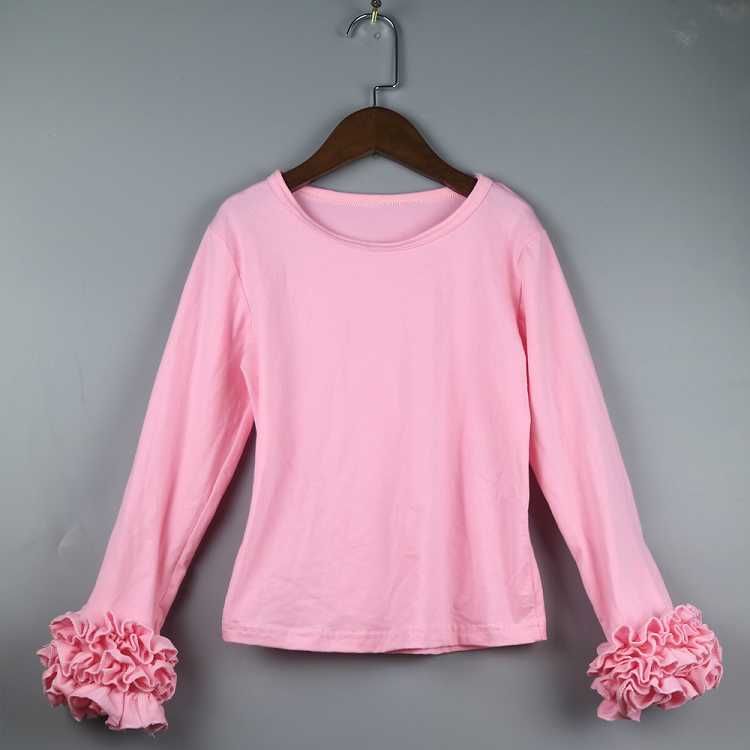2017 Ruffle Shirts For Kids Girls Ruffle Bottom Solid Shirts Children
