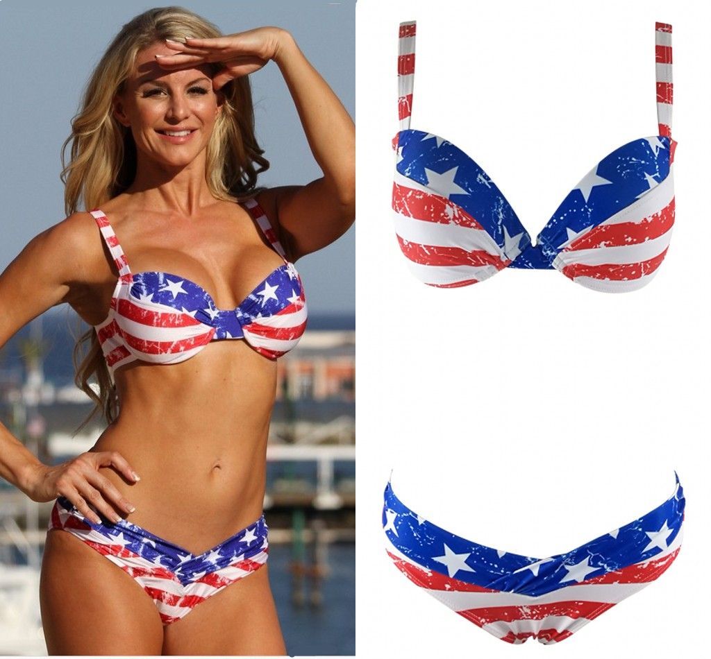 2017 2017 Summer Women'S Sexy Bikini Set Striped American Flag Swimwear