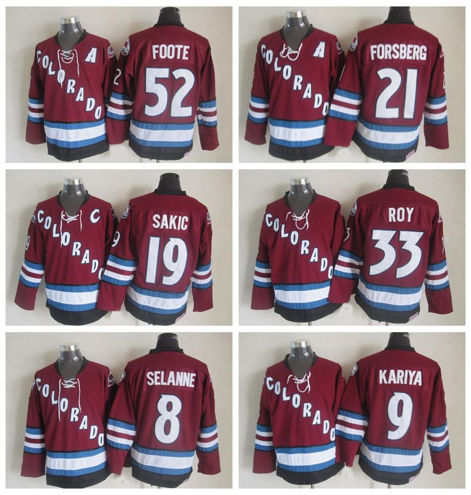 2017 Throwback Colorado Avalanche Hockey Jerseys 52 Adam Foote 21 Peter Forsberg 8 Teemu Selanne
