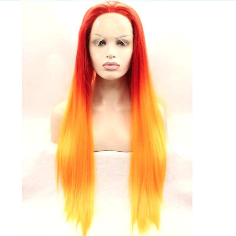 Newly Arrived Ombre Orange Hair Wig Synthetic Straight Hair Lace Front