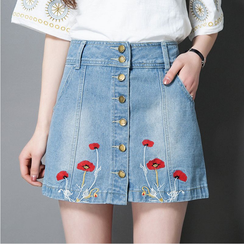 2017 Denim Skirts High Quality Designer Denim Embroidered Jeans Skirt Branded Jeans For Womens