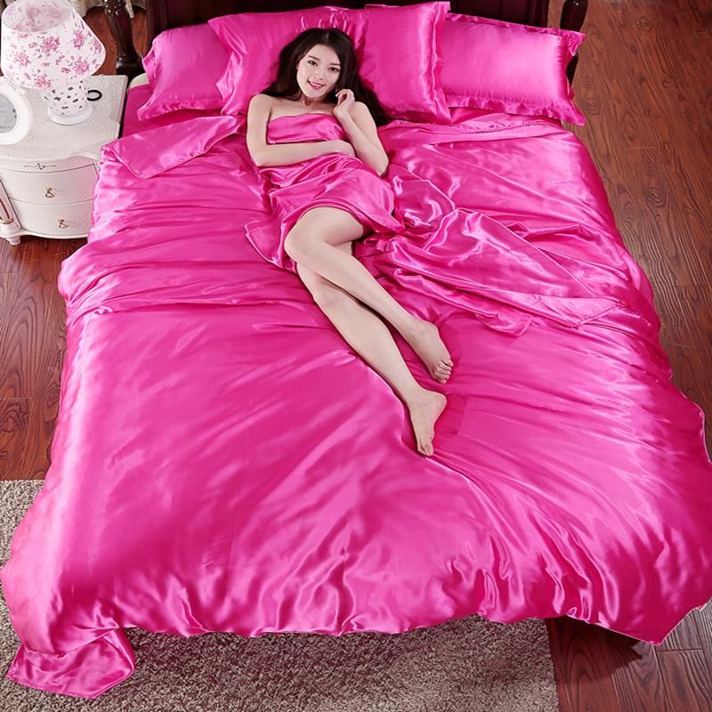 Wholesale 2017 Hot Satin Silk Bedding Set Queen Size Bed Sets Solid