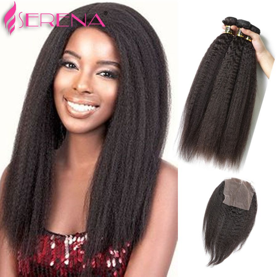 2017 Brazilian Kinky Straight Hair With Closure Afro Kinky Straight